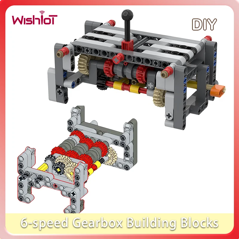 6-speed Gearbox Building Blocks 5 Speed + Reverse Small Particle Kit MOC Technical Compatible Bricks Differential Gears DIY Toys