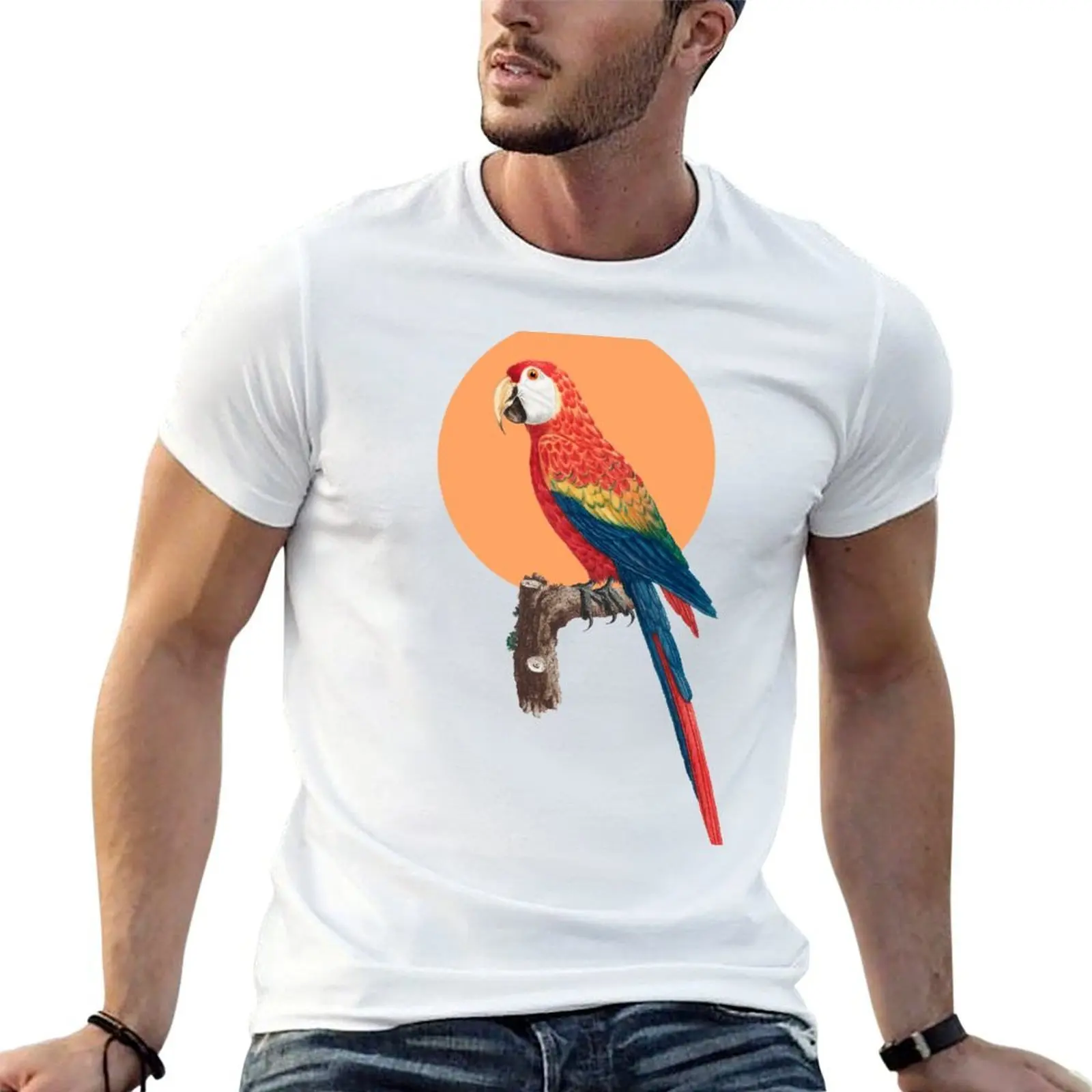 

Colorful Scarlet macaw T-Shirt printed t shirts for man t shirt men 100% cotton luxury brand T-Shirt