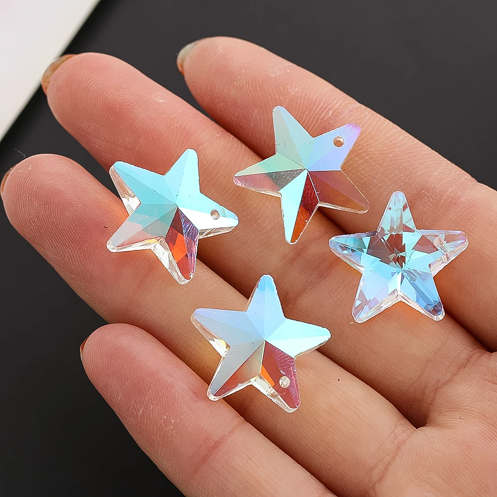 5PC 20mm AB Color Pentagram Star Faceted Prism Glass Crystal Chandelier Garland Curtain Parts Aurora Sun Catcher Jewelry Pendant