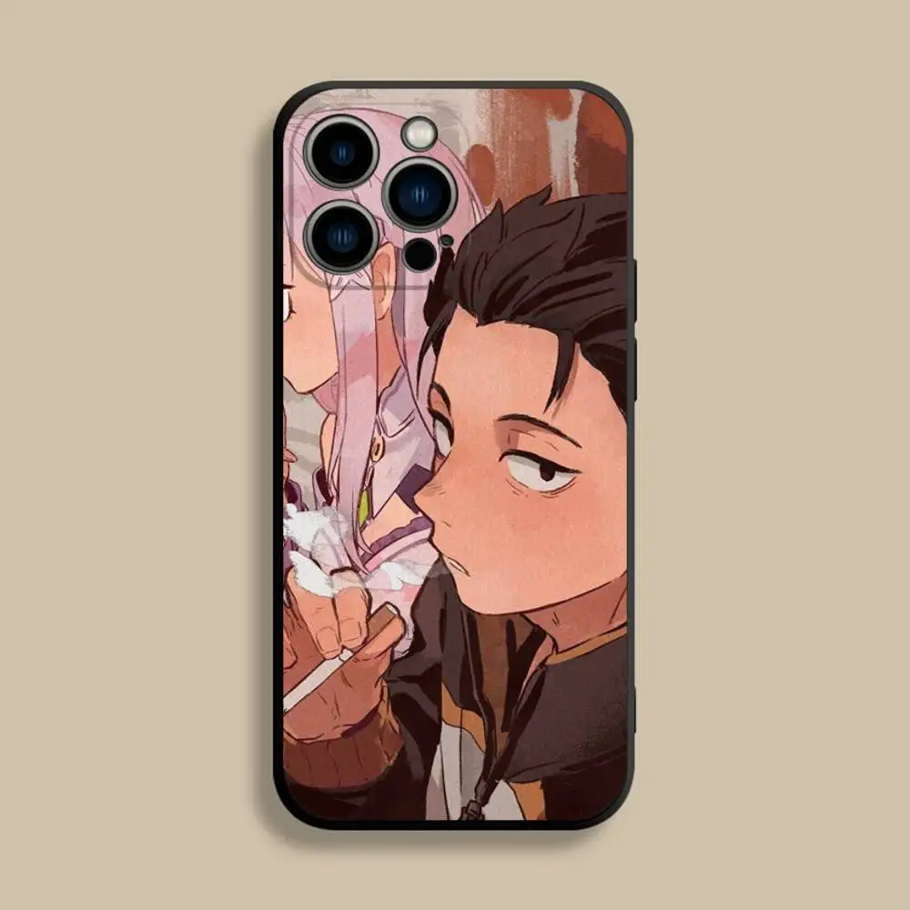 Re0 N-Natsuki S-Subaru حافظة هاتف آيفون 17,16,15,14,13,12,Pro,Max,Plus,E,SE4,Air,غطاء ناعم أسود صغير