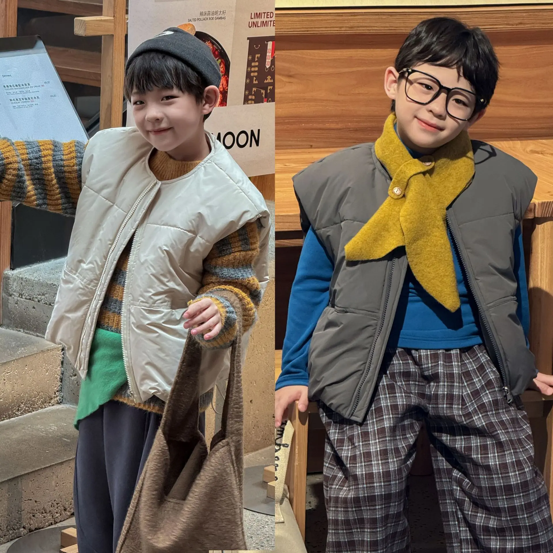 

New Autumn Winter Boys Korean Style Thick Versatile Warm Cotton Vest Children Clothing Fashion Solid Color Simple Cotton Vest