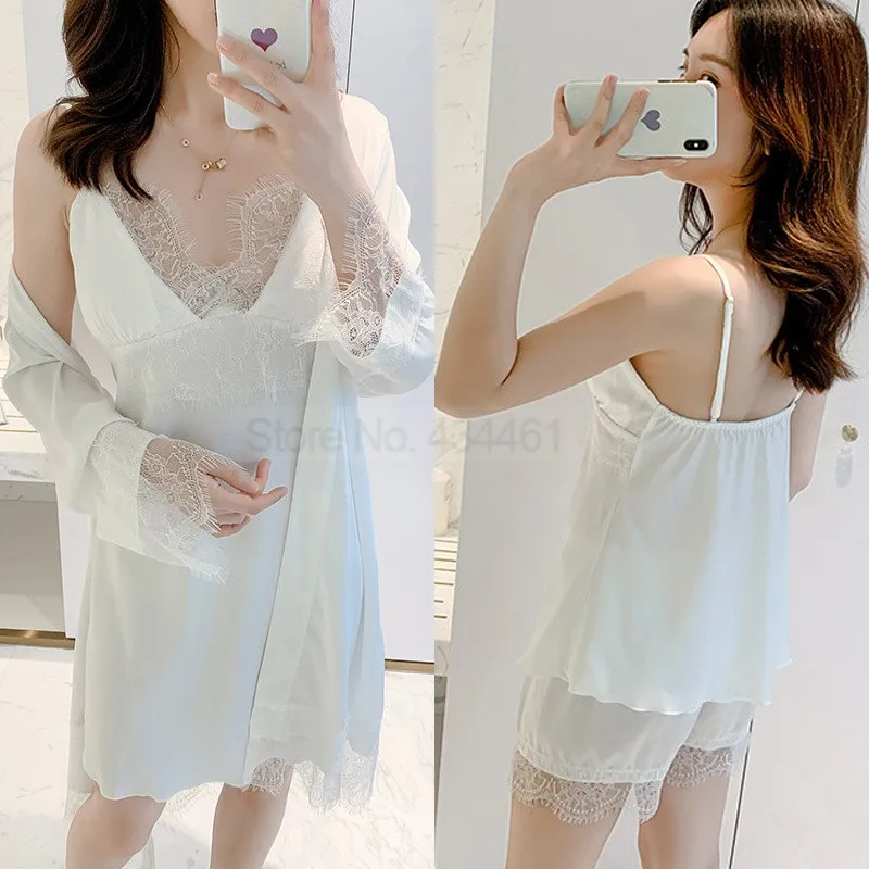 White Wedding Bride Bridesmaid Nightwear Summer New Women Robe Sexy Sleepwear Lace Intimate Lingerie Kimono Bath Gown M-XXL