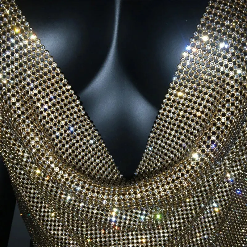 Festival Brilliant Strass rückenfreies Party Crop Top Damen 2025, Sommer, Glitzer, Abend, V-Ausschnitt, Diamanten, Metall-Tanktops – Detail 17