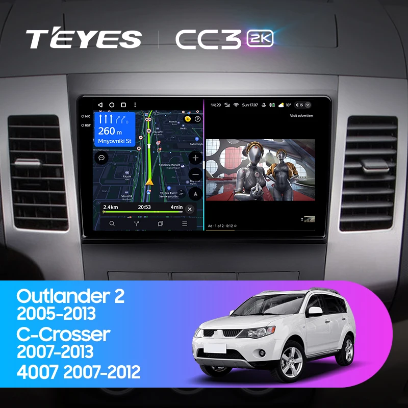 TEYES CC3 2K For Mitsubishi Outlander 2 CW0W 2005 - 2013 For Citroen C-Crosser 1 2007 - 2013 For Peugeot 4007 2007 - 2012 Car Radio Multimedia Video Player Navigation stereo GPS Android 10 No 2din 2 din dvd