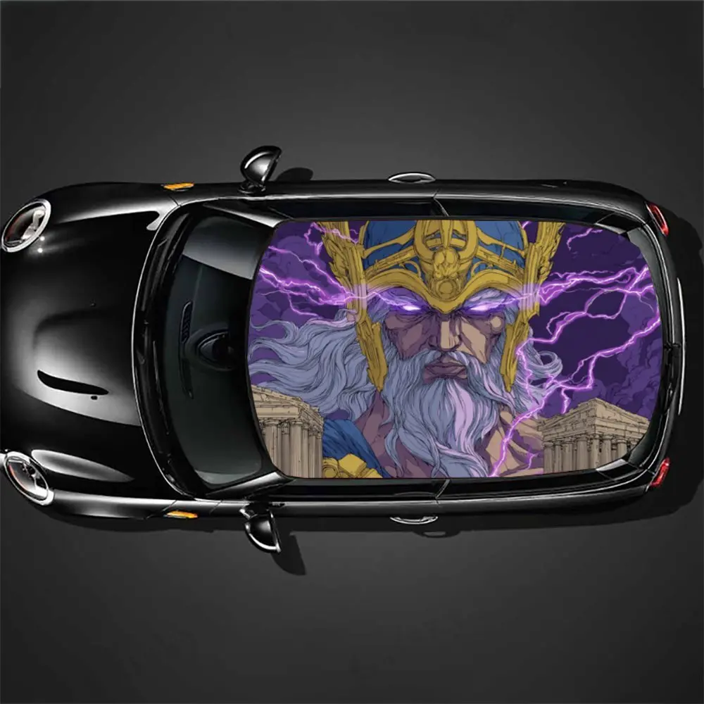 ملصق سقف السيارة PVC بطباعة Thunder Lord، ملصق فينيل للسيارة ذاتي اللصق مقاوم للماء، ملصقات حماية لتزيين السيارة، سهل التركيب