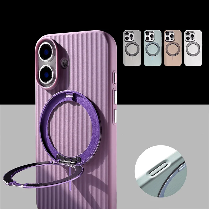 

Magnetic Rotating Stand Holder Corrugated Magsafe Case For iPhone 16Pro Max 15Pro 16 14Pro Matte Hard PC Shockproof Back Cover