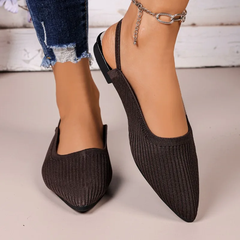 2026 Summer New Style Solid Color Closed-Toe Women's Sandals Sexy Pointed Toe Casual Flat Shoes Everyday Home Women Single Shoes