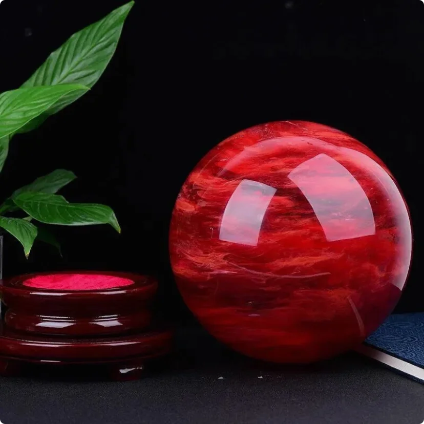 14-15CM red smelting quartz sphere crystal polished ball healing decor gift+stand