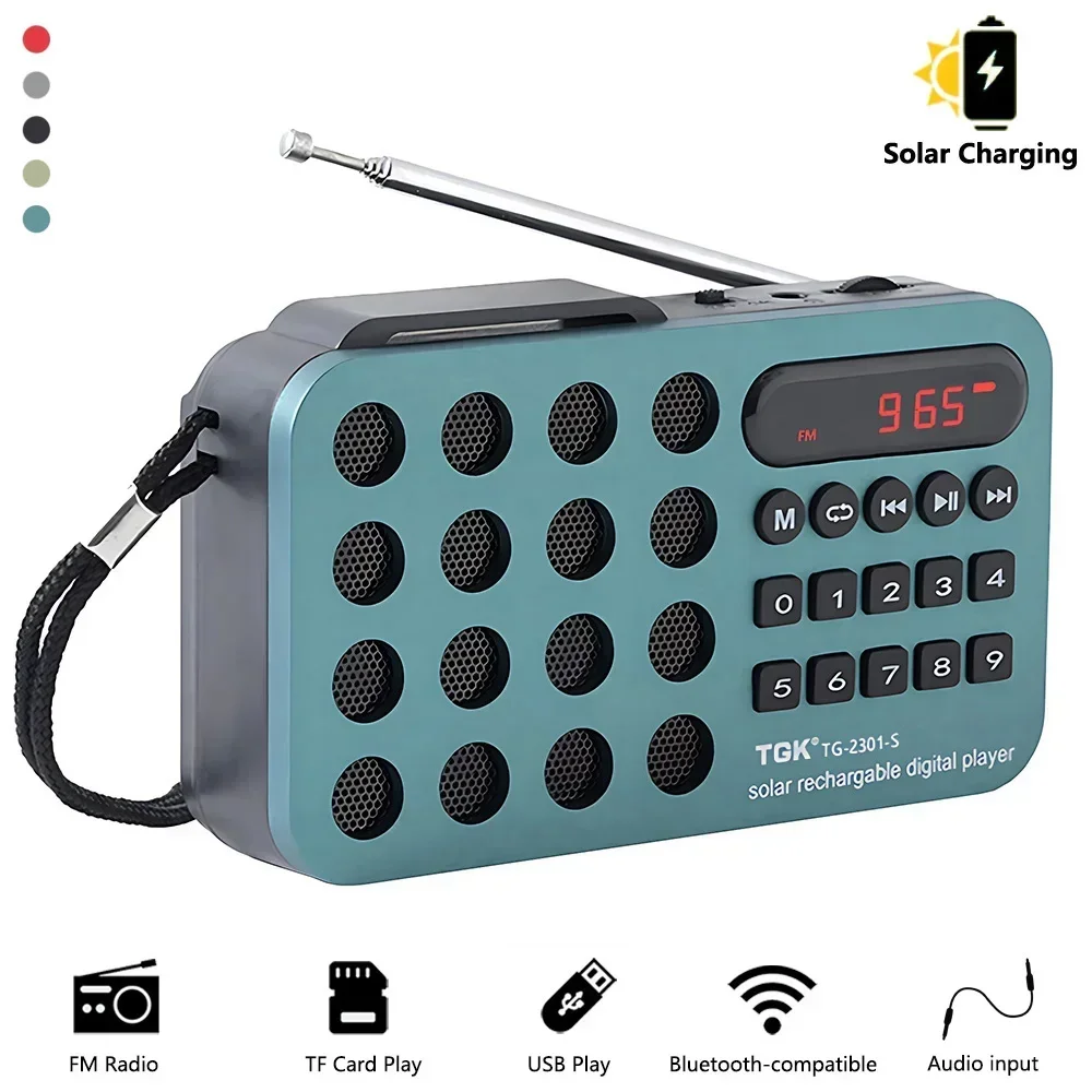 

Mini Portable Pocket FM Radio Solar Charging Wireless Speakers Support USB TF Card Play Bluetooth-compatible FM Radio Receiver