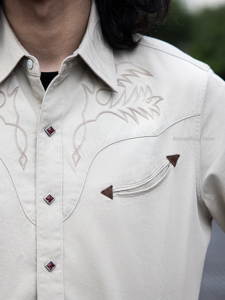 Red Tornado 1940s Southwest Embroidery Musician Shirt Vintage Cowboy Style Men's Long Sleeve Western Rodeo Top