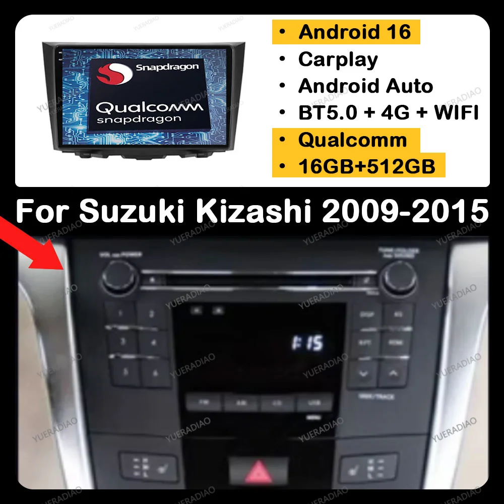 

Android 16 Car Radio For Suzuki Kizashi 2009 - 2015 GPS Navigation Multimedia Stereo Video Player CarPlay Auto Head Unit 4G WIFI
