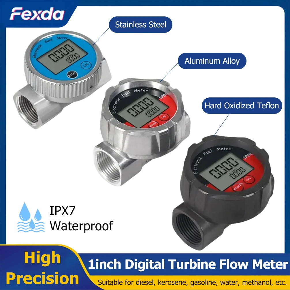 1inch Electronic Turbine Flow Meter High Precision Digital Display DN25 Fuel Meter Waterproof Explosion-Proof Anti-Interference