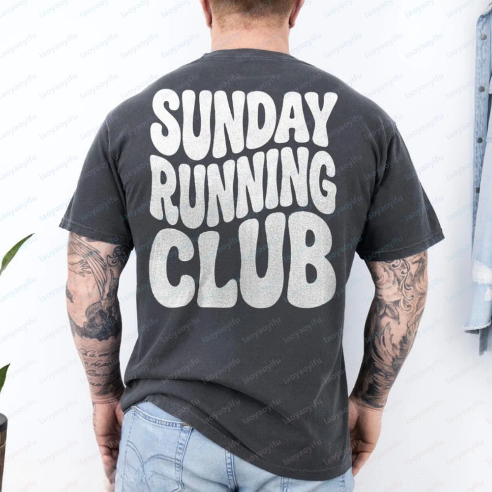 Sunday Running Club T-Shirt Retro Runner Marathon Training Shirt Casual Outfit Vintage Running Club Shirt Cotton Men's Tee Tops