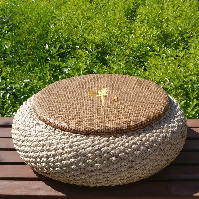 Straw & Rattan Woven Round Zafu Meditation Cushion, Japanese Floor Cushion for Tea Ceremony, Tatami Mat Sitting Pad for Zen