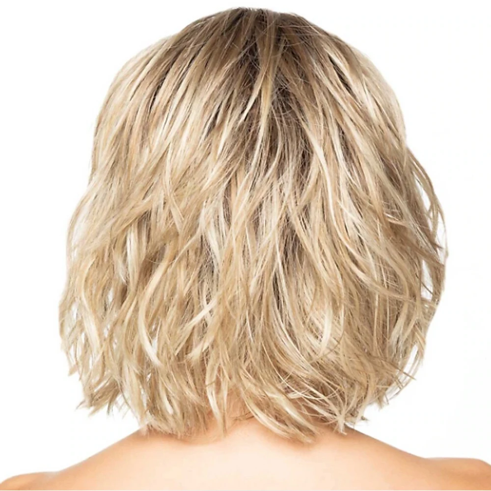 HAIRJOY Short Blonde Wigs for Women Synthetic Hair Wig Curly with Bangs