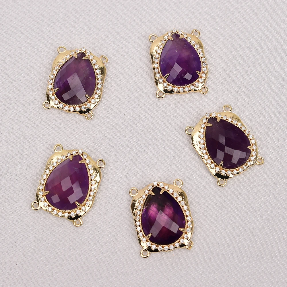 

APDGG 5 Pcs Natural Gems Stone Amethyst Connector Beads Handmade Jewelry DIY