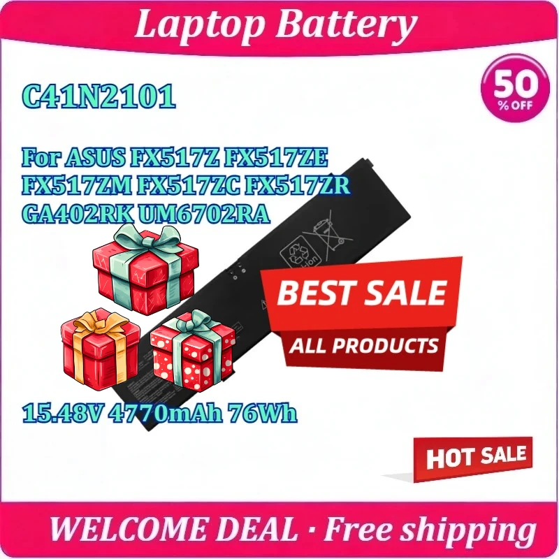 

New C41N2101 Laptop Battery For ASUS FX517Z FX517ZE FX517ZM FX517ZC FX517ZR GA402RK UM6702RA 15.48V 4770mAh 76Wh Batter
