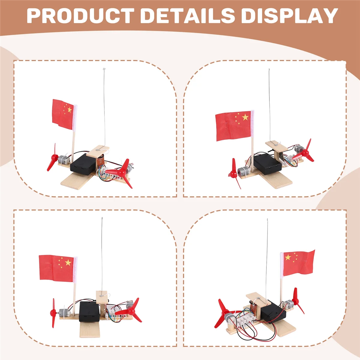 

ABEZZ Assembled Wind Turbine Model Boat Wooden Remote Control Boat DIY Science Educational Toys Gift Creative Model