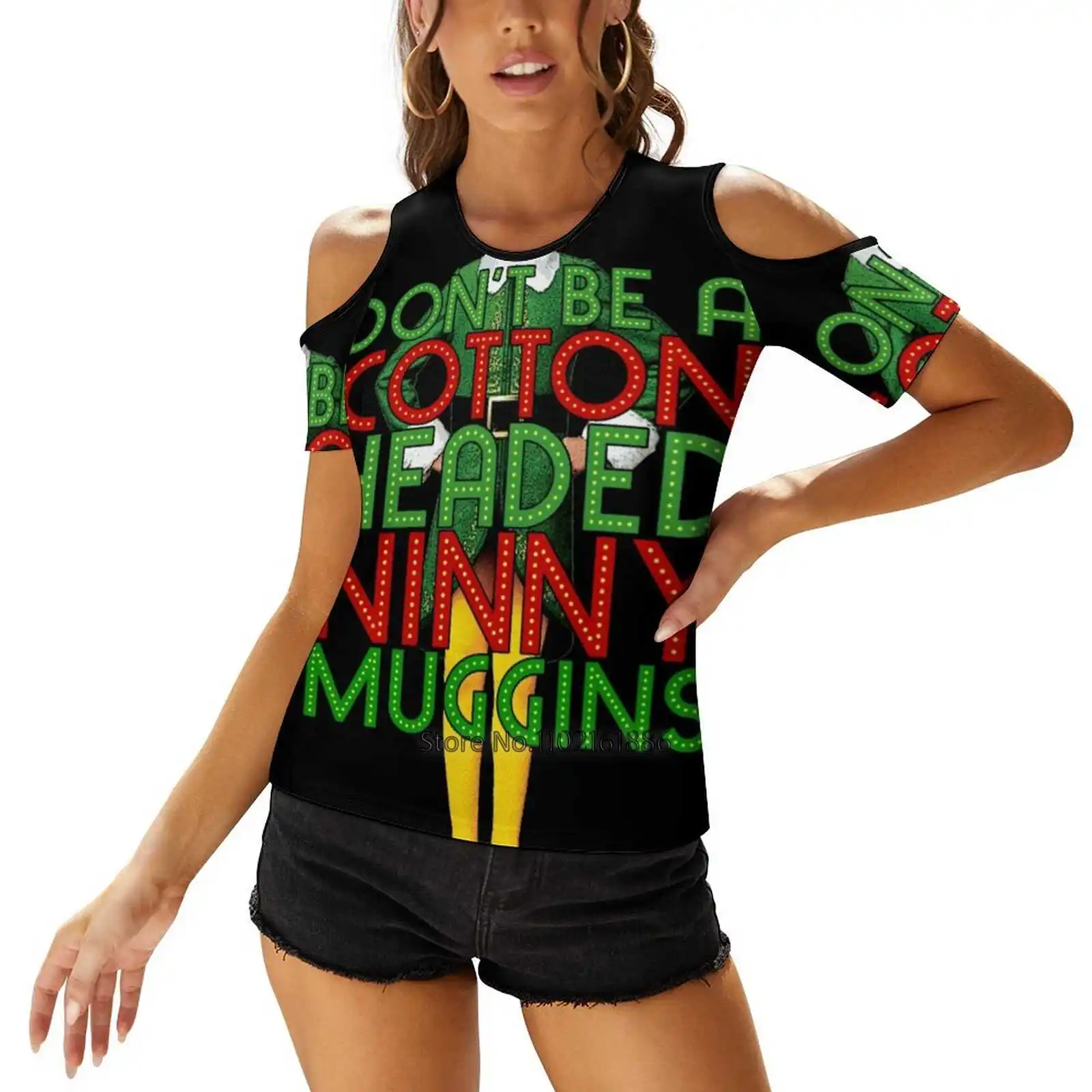 Don'T Be A Cotton Headed Ninny Muggins Elf Christmas Movie Buddy Women V Neck T-Shirt Casual Sexy T Shirts Hollow Out Zipper