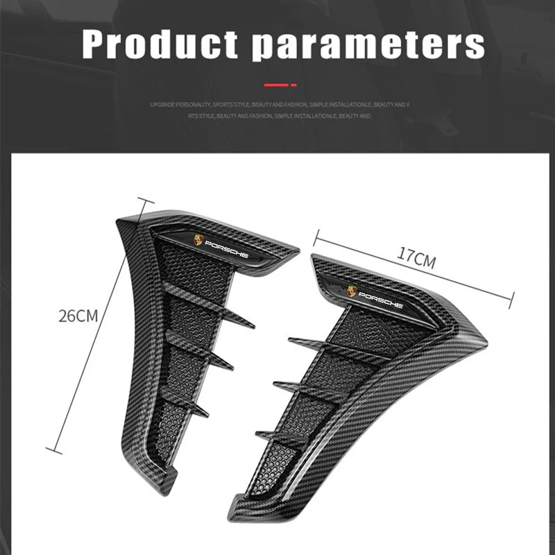 Para porsche 911 718 taycan panamera cayenne macan cayman carro fender lado ventilação fluxo de ar entrada buraco grade adesivo acessório automático