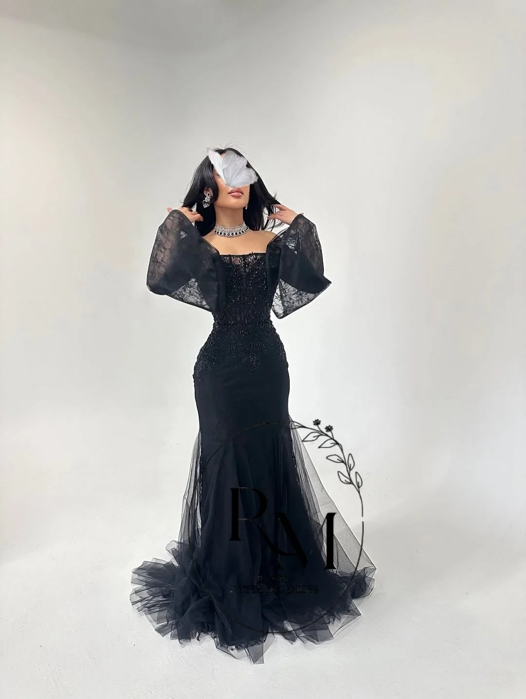 

Черное кружевное платье Ranmo для выпускного вечера, с открытыми плечами, фасон «русалка», расшитое бисером, 2026, для гостей на свадьбу, из тюля, женское, вечернее, на заказ