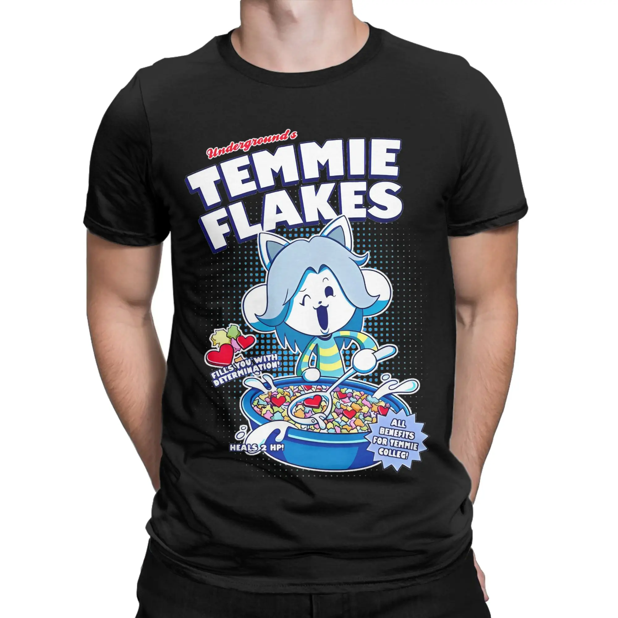 Retro Temmie Flakes Undertales T Shirt Unisex Round Neck Short Sleeve Top Tee  Cotton Summer Top Tee