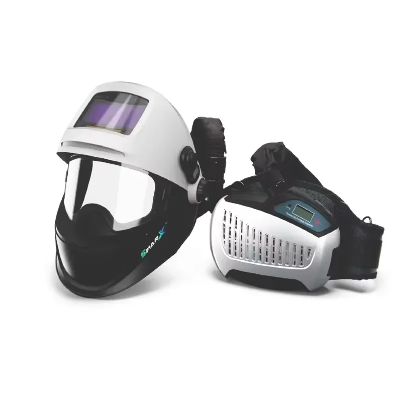 Welded helmet with air filter and positive pressure respirator ATPV 20.0cal/sqcm dielectric protection
