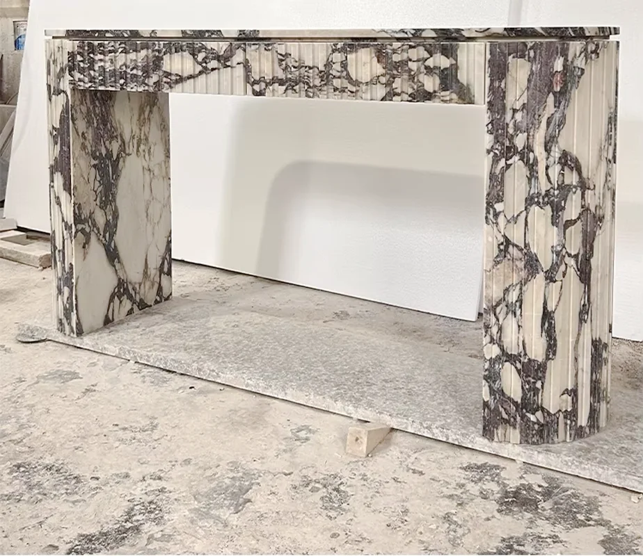 Mesa consola delgada de mármol Calacatta Viola moderna de lujo, mesa consola superior de mármol para sala de estar, pasillo, entrada, extensible