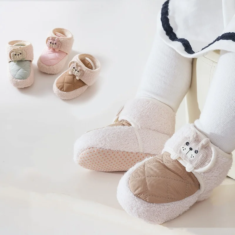 الشتاء الوليد حذاء طفل سميكة المخملية الدافئة لينة وحيد الرضع المشي الأولى مشوا 0-18 متر بنين بنات لطيف الكرتون المضادة للانزلاق التمهيد