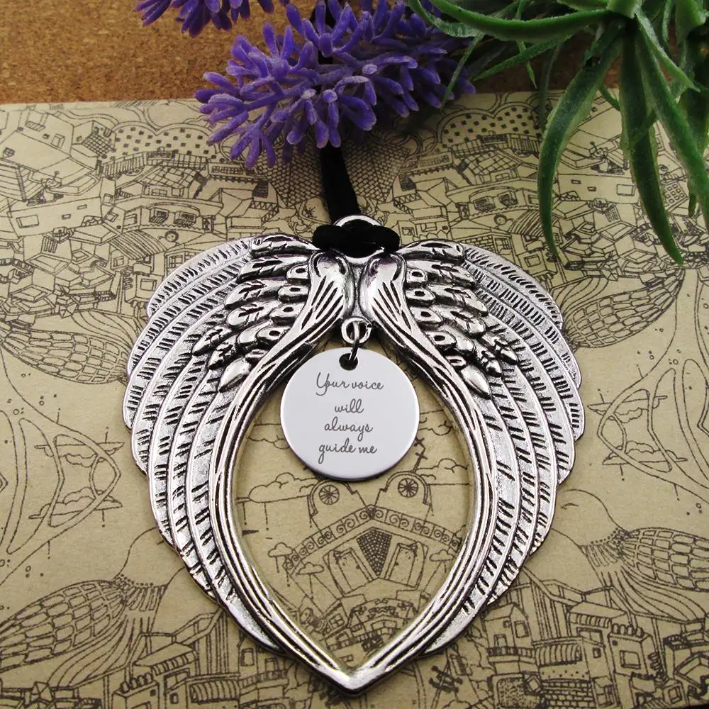 

Your Voice Will Guide Me Angel Wings Зеркало заднего вида Шарм Пользовательский автомобильный подвесной орнамент Автомобильные аксессуары для сейфа и стиля