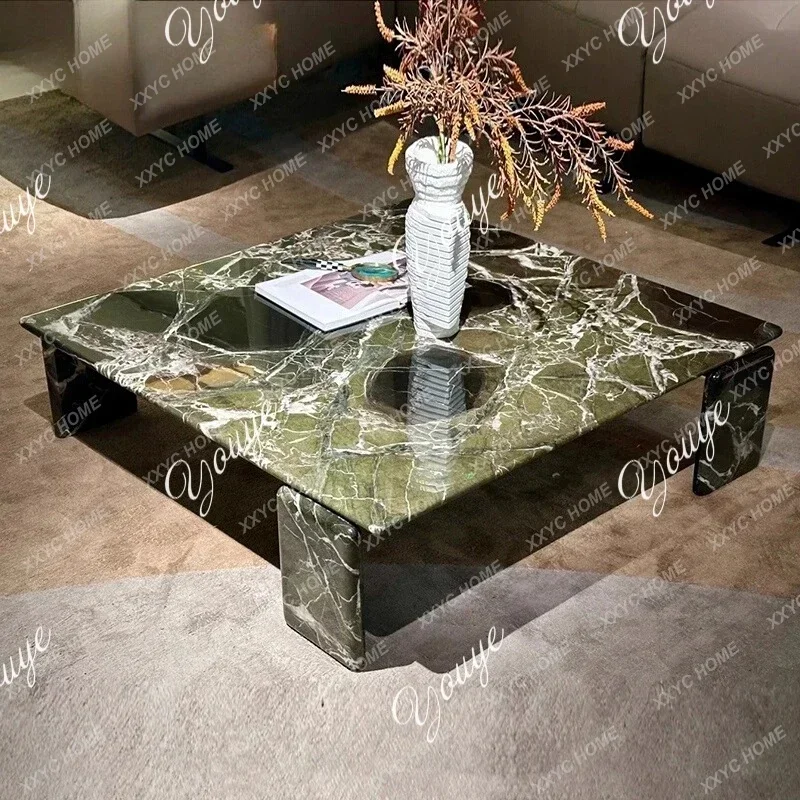 63 Luxury Stone Green Tea Table High-end Natural Marble Square  Living Room Villa Coffee Table
