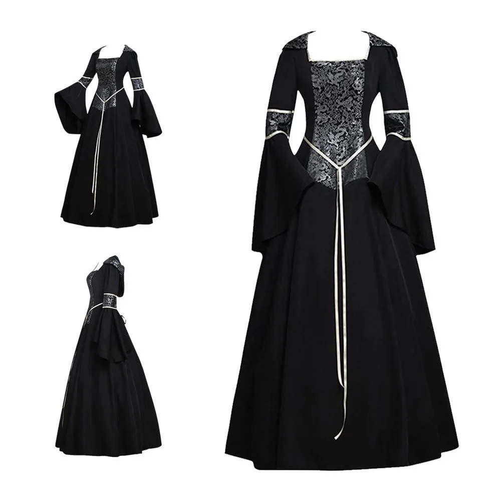 

Medieval Hooded Court Dress - Vampire Punk Style Flared Sleeve Maxi Dress, Party Cosplay Outfit 2026 Hot Sale