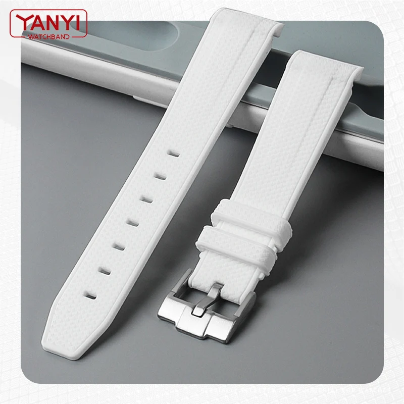 White Rubber Watchband For Omega X Swatch Joint MoonSwatch Constellation Waterproof Sports 20mm Watch Strap Curved End Band