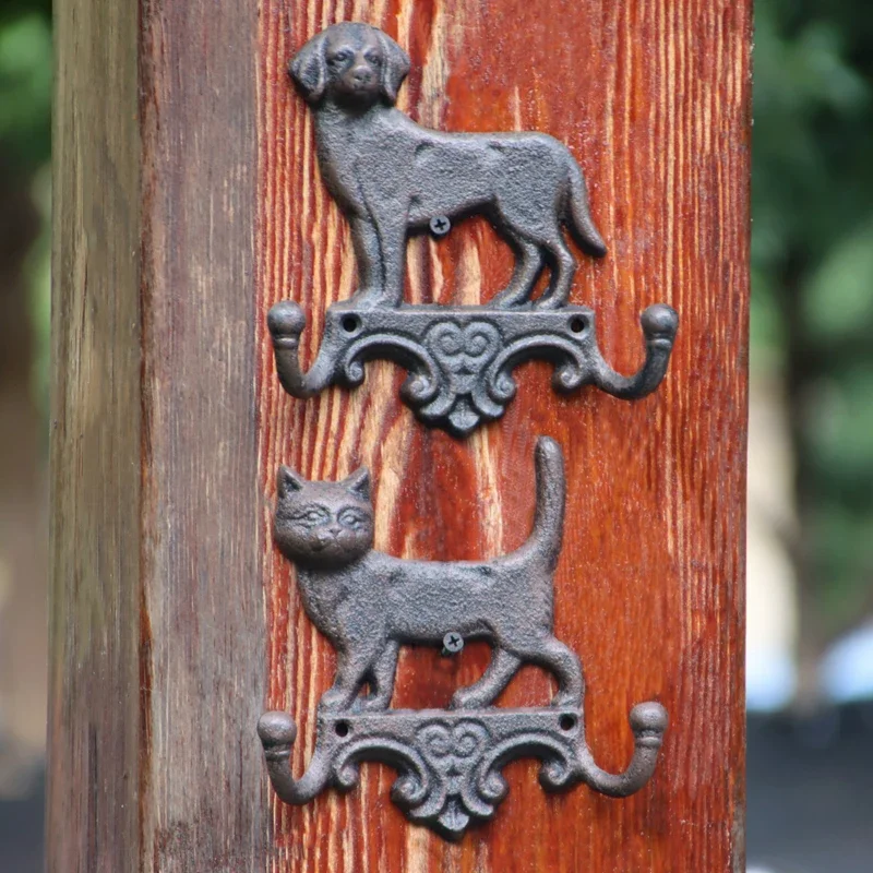 European Cast Iron Art Hooks Kitten and Dog Retro Home Garden Villa Patio Wall Decoration Hanging Clothes Double Hooks