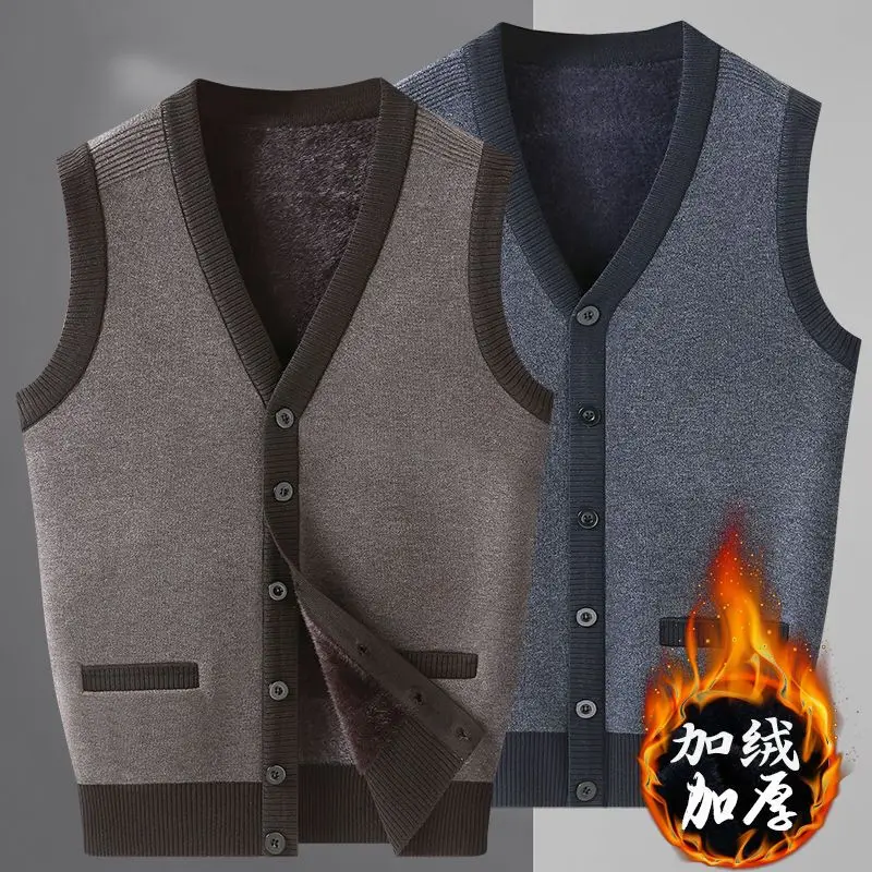 

2024 New Autumn Fashion Brand Solid Wool Pullover Sweater V Neck Knit Vest Men Sleeveless Casual Top Quality Men Clothing Q28