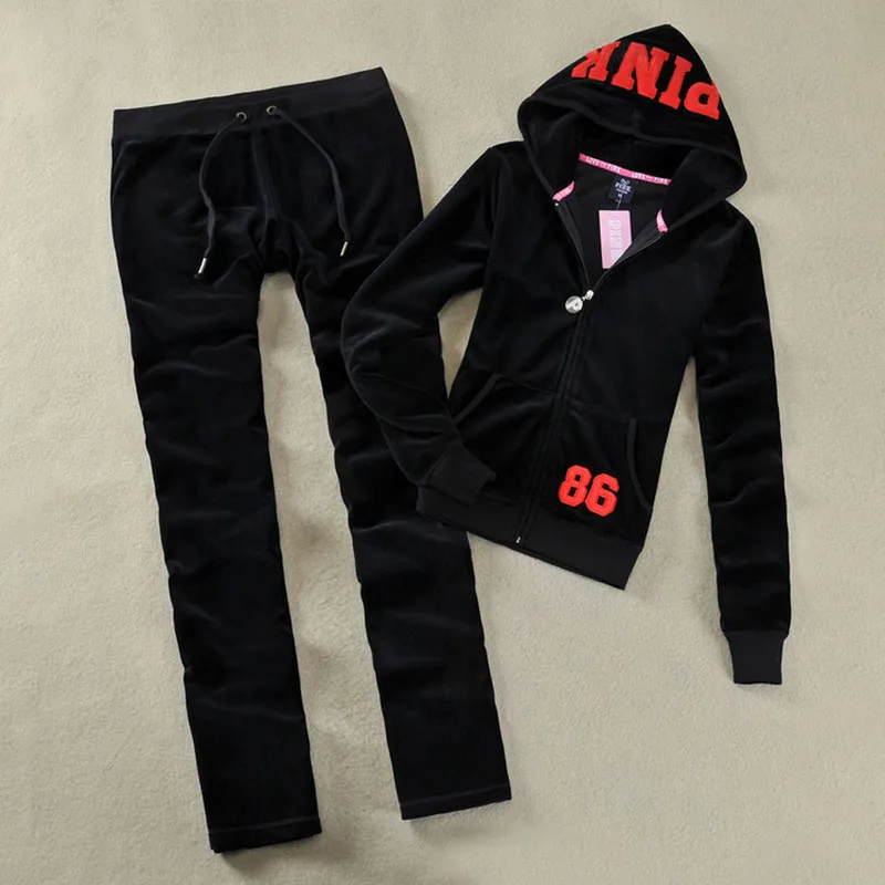 Y2K Women's Tracksuit 2024 Spring/Autumn Women's Pink Sweatshirt and Pants Sets Velvet Tracksuit Two Piece Sets