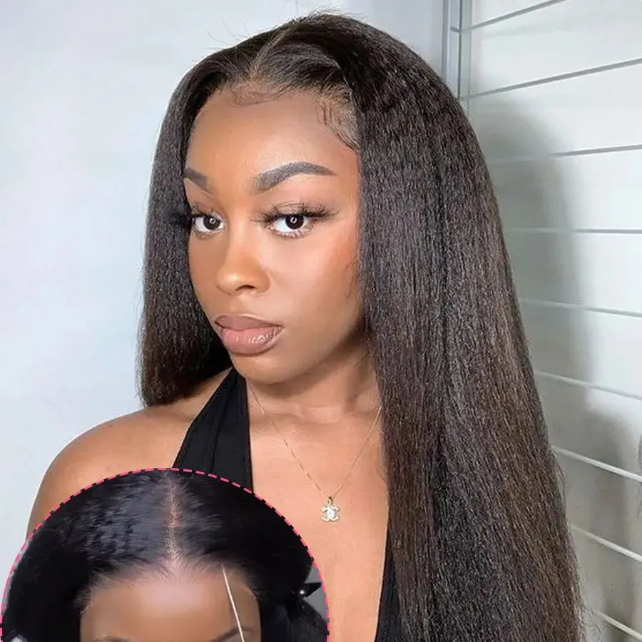 Natural Black 10 40 Inch 13X4 HD Lace Forehead Wig Human Hair 13x4 Straight 180 Density Women Pre-Plucked Closure