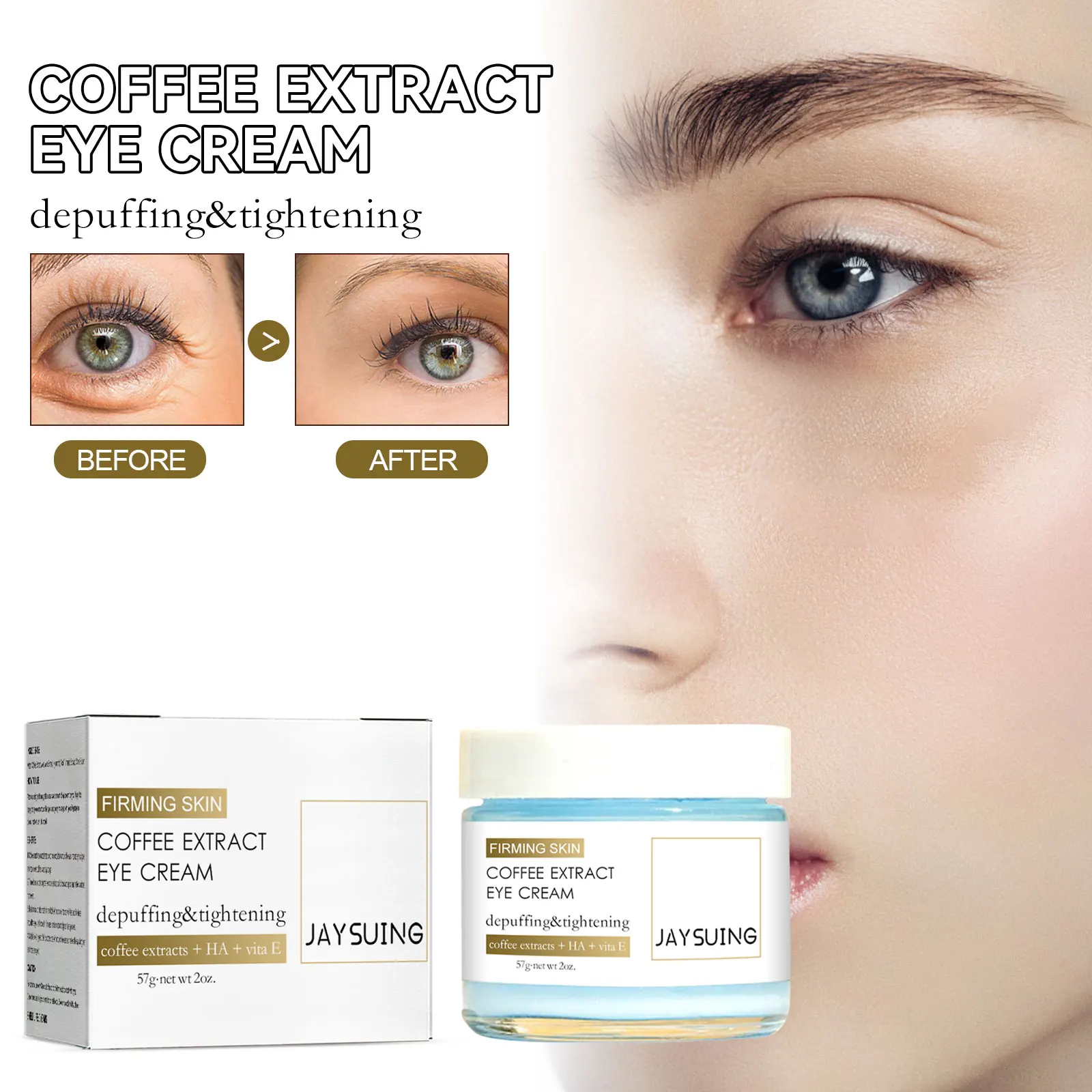

Jaysuing Coffee firming eye cream reduces fine lines and dark circles, moisturizes and cares for the skin around the eyes