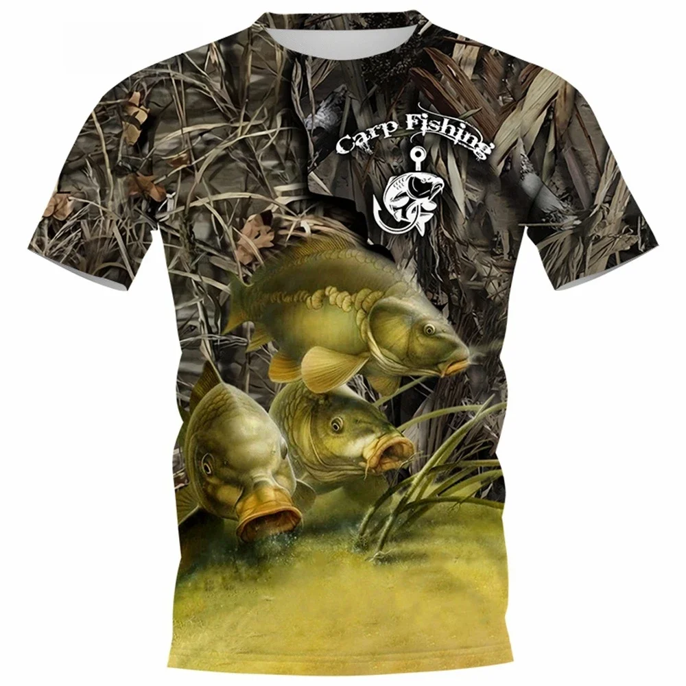 Summer Popular Carp Fishing Full Print T-Shirt for Men Fishing Apparel 3D Catfish Print T-Shirt Short Sleeve Casual Loose Top
