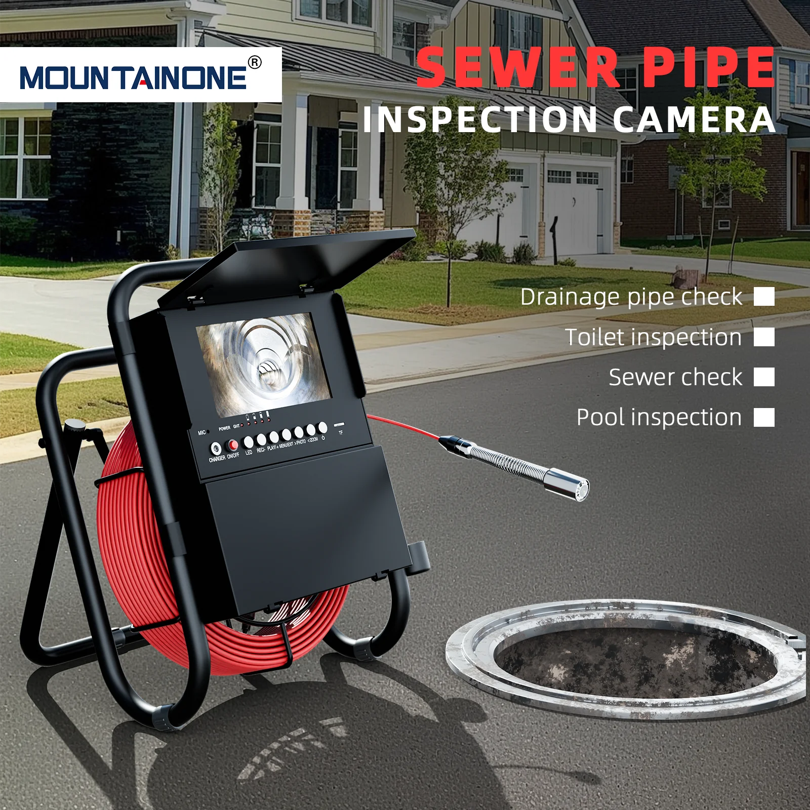 Камера для осмотра канализационных труб с эндоскопом 23 мм, 7-дюймовым экраном и видеорегистратором, картой 16 ГБ, водонепроницаемой дренажной камерой для сантехники IP68