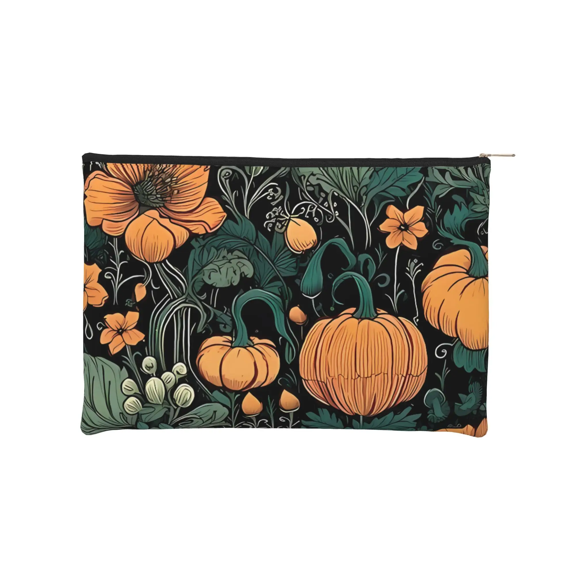 Stylish Cute pouch Floral Halloween Pumpkin Print  Makeup Bag  Toiletry Bag with Zipper