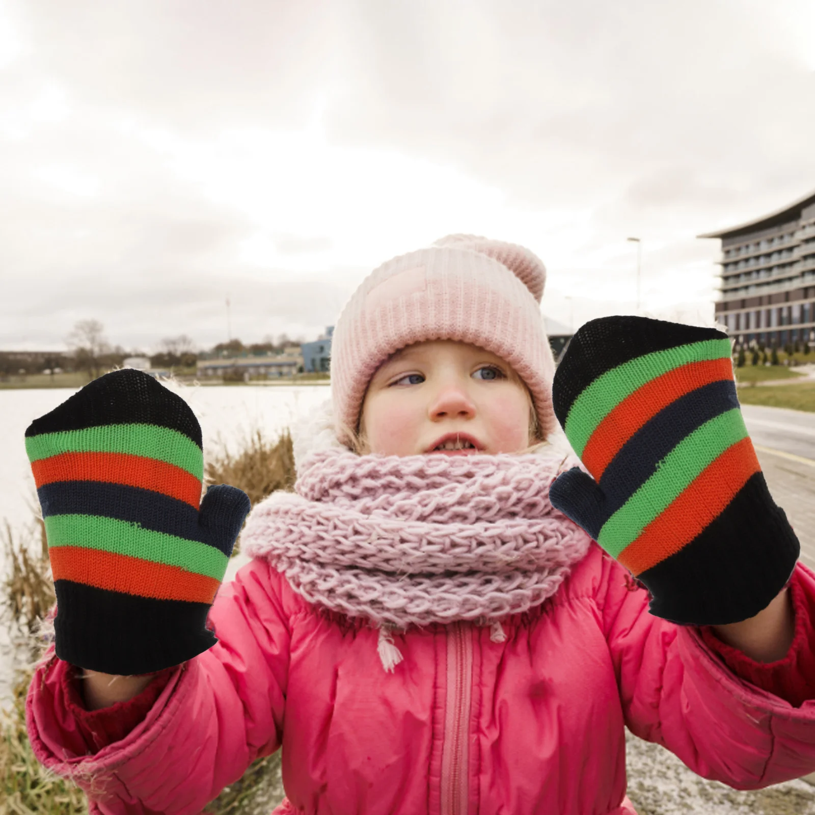 

Warm Knitted Gloves For Kids Winter Outdoor Use Full Coverage Hand Protectors Cold Proof Anti Scratch Colorful Soft Skin