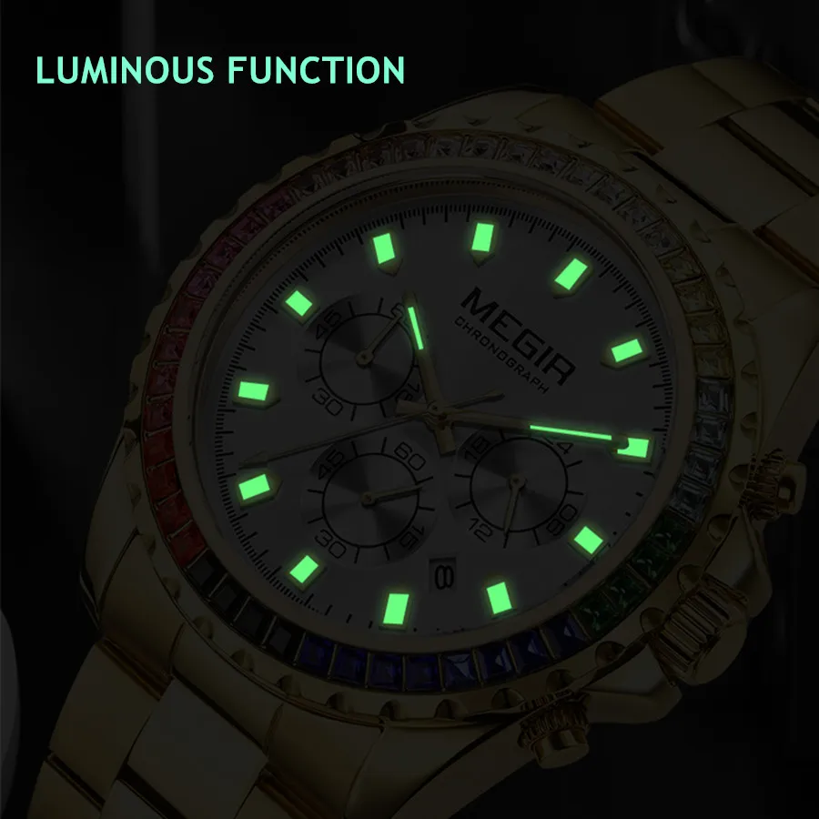 MEGIR Watch Men Original Luxury Diamond Quartz orologi da polso orologio luminoso impermeabile orologi da lavoro data automatica Reloj Hombre