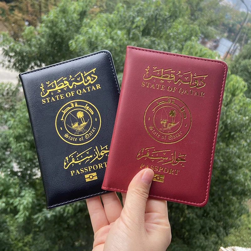 

Qatar Passport Holder Middle Eastern Style Passport Cover Fashion Pu Case for Passports SIM Card Slot Travel Document Organizer