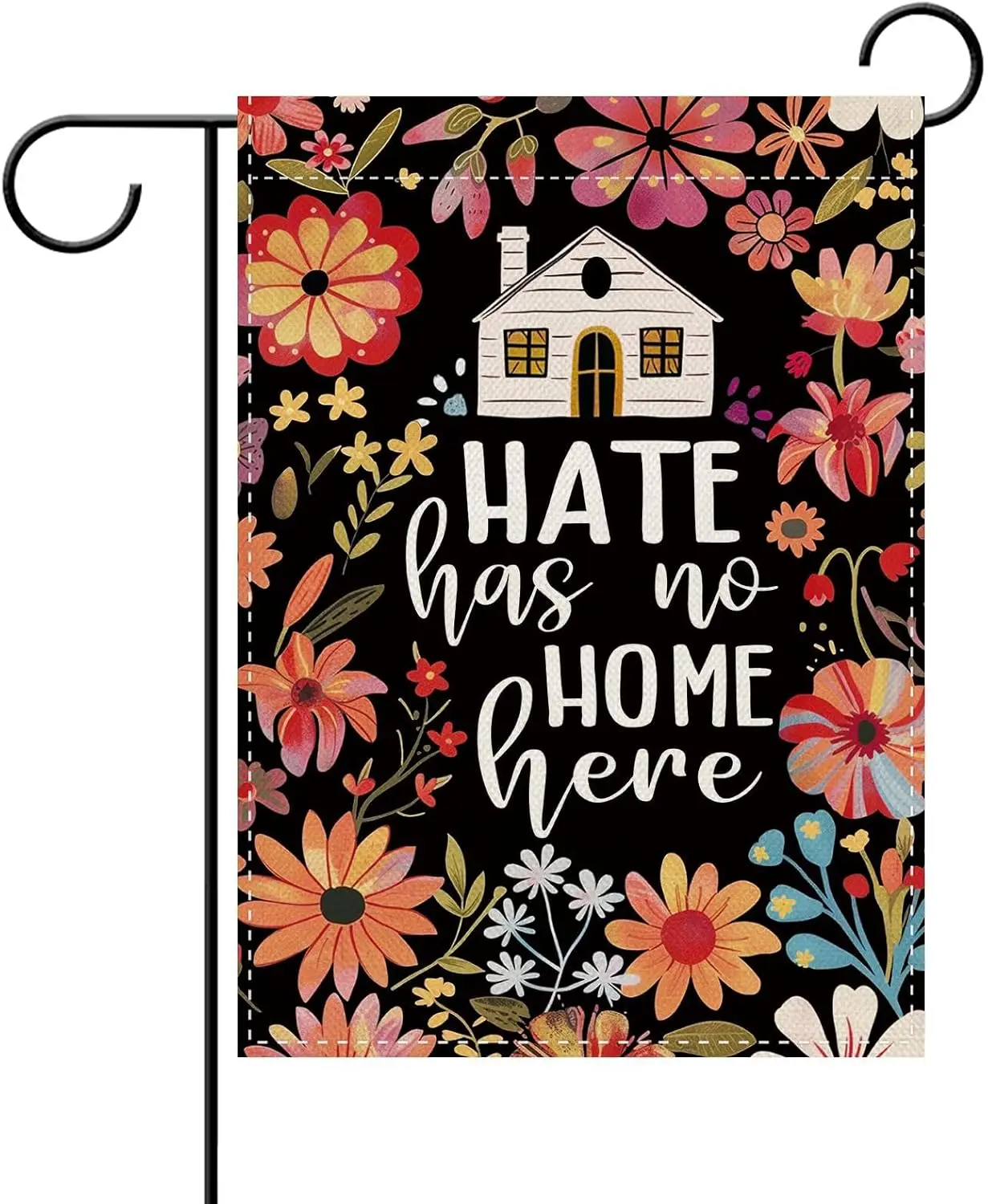 Dyrenson Equality Hate Has No Home Here Floral Decorative Garden Flag | Flower Peace Love Inclusion Yard Outside Home Decora llp