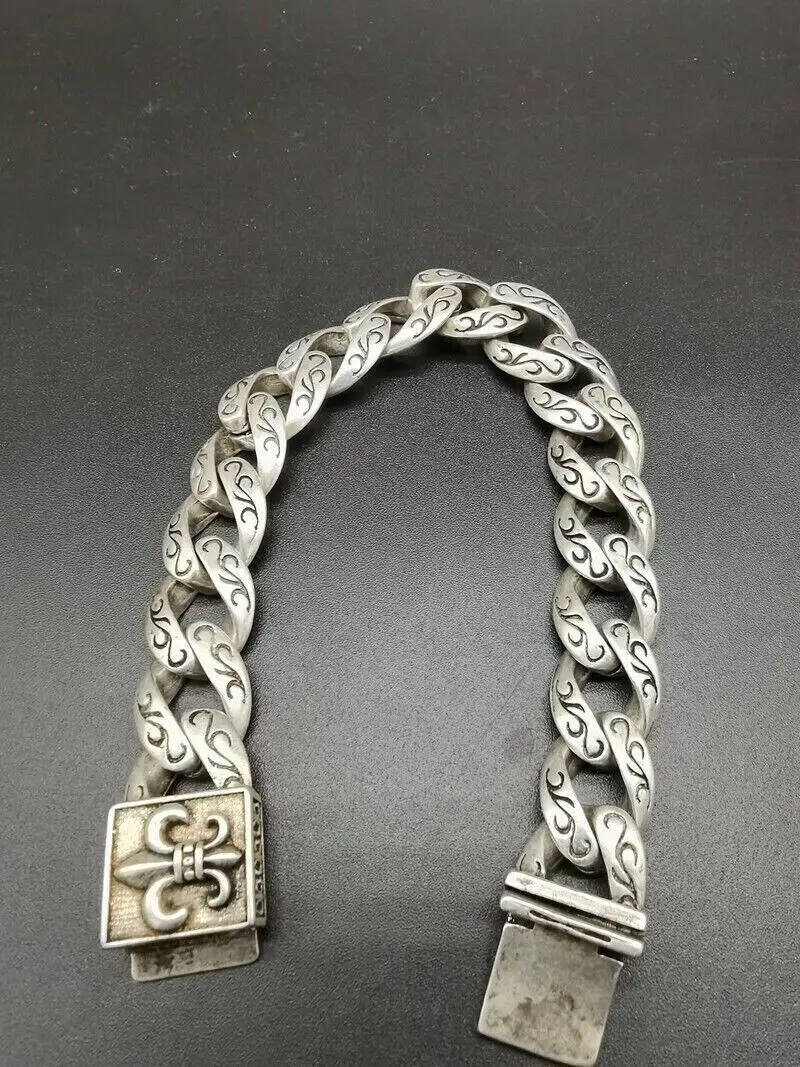 Exquisite Old Chinese tibet silver handcarved letter bracelet