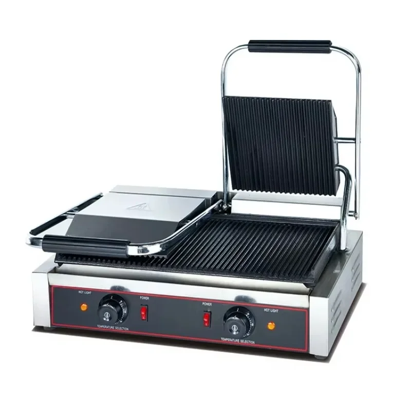 Factory direct electric dismountable poil collector double plate panini grill for hamburger sandwich