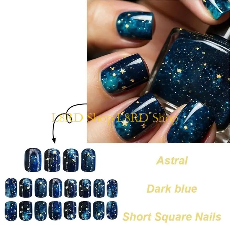 L8RD 24Pcs Blue Press on False Full Cover on for Various Occasion