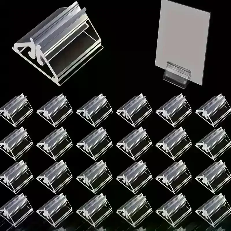 50/100Pcs Mini Table Sign Stands Clear Plastic Wedding Party Cards Holders Business Card Menus Price Tags Picture Display Holder