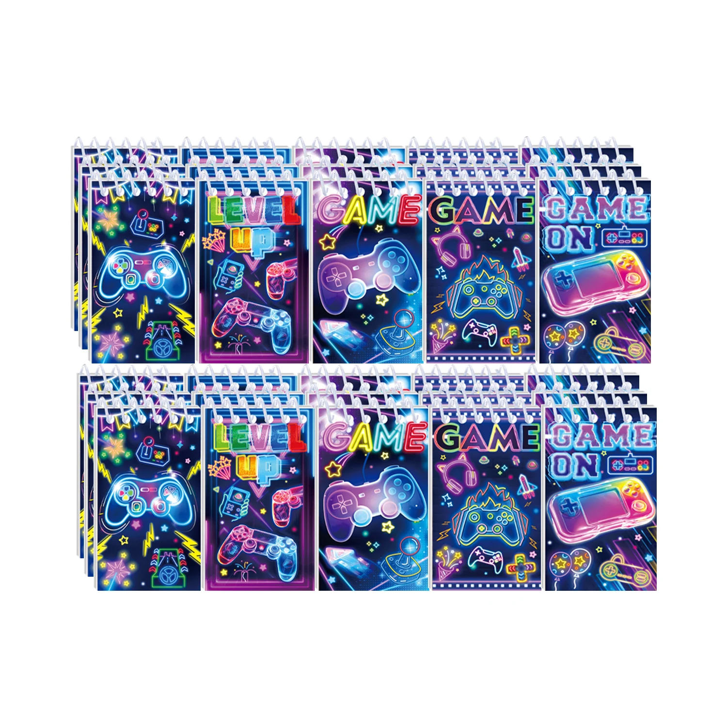 Neon Game Controller Mini Spiral Notebook 24 Pages Level Up Game On Print Portable Pocket Notepad Gamer Theme Party Favor
